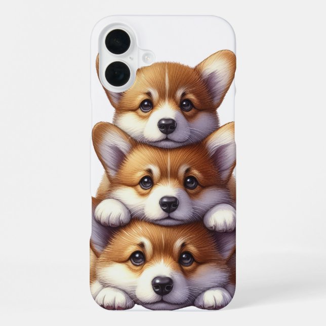 FUNDA PARA iPhone PILA ADORABLE DE CACHORROS CORGI (Reverso )