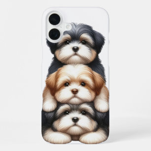 FUNDA PARA iPhone 16 PLUS PILA ADORABLE DE PERROS CACHORROS SHIH TZU