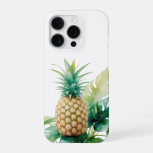 Funda Para iPhone 16 Pro Piña Dorada con Tropical Acuarela de Monstera