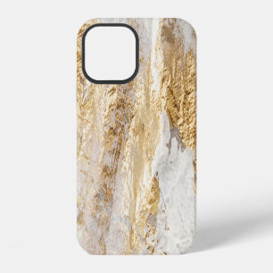 Funda Para iPhone 12 Pincel pintado de oro blanco textura.