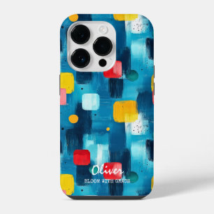Funda Para iPhone 14 Pro Pincelada abstracta con nombre y frase personaliza