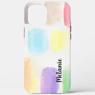 Funda Para iPhone 12 Pro Max Pinceladas de Acuarela Arcoíris Colorido