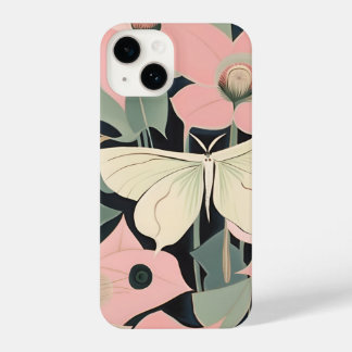 Funda Para iPhone 14 Pink and Cream - Luna Moth and Moonflowers