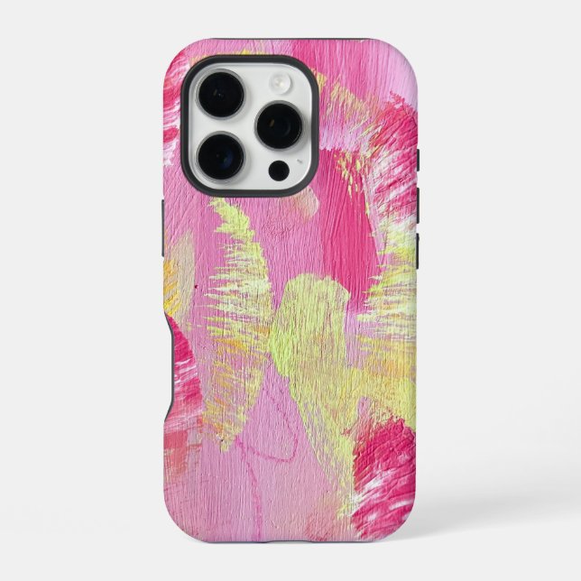 Funda Para iPhone Pink and Yellow Abstract Art Phone Case (Reverso )