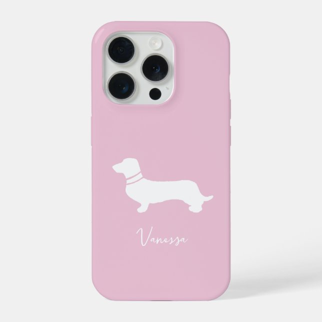 Funda Para iPhone Pink blush champagne custom modern dachsund (Reverso )