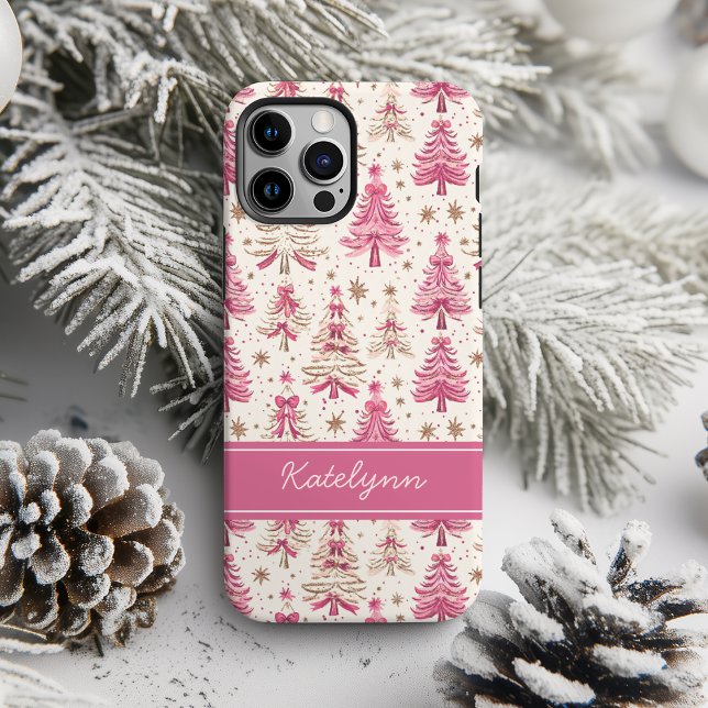 Funda Para iPhone Pink Christmas Tree Phone Case | Personalized (Subido por el creador)