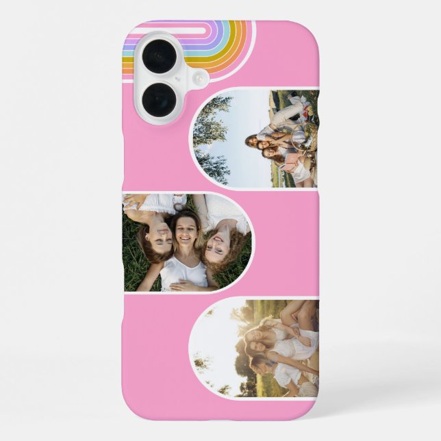 Funda Para iPhone Pink Cute Modern 3 Photo Layout Custom (Reverso )