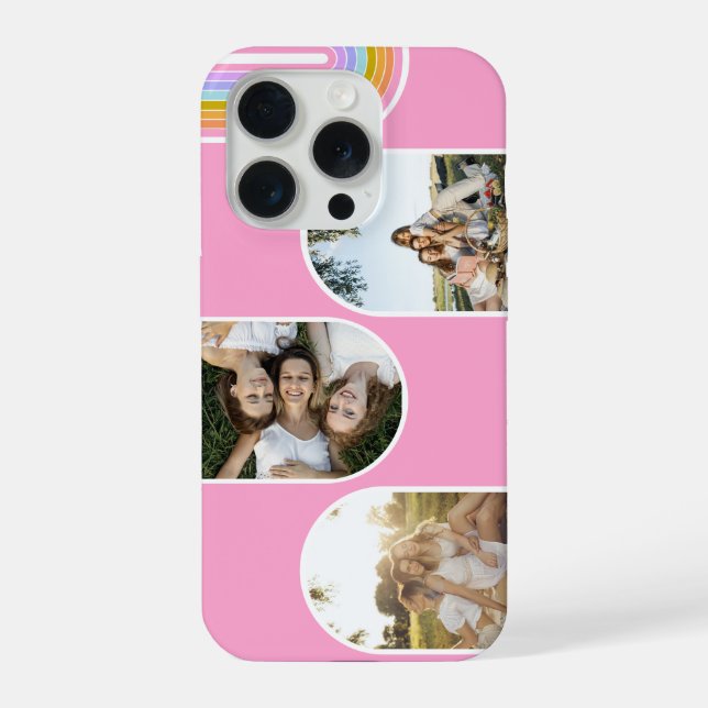 Funda Para iPhone Pink Cute Modern 3 Photo Layout Custom (Reverso )