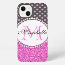 Pink Glitter and Pink Polka Dots on gray Named