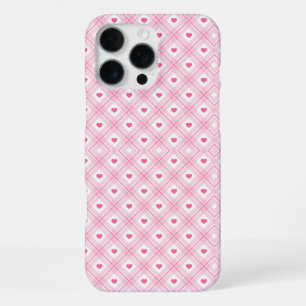 Funda Para iPhone 16 Pro Max Pink Heart Plaid
