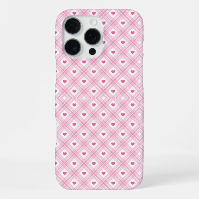Funda Para iPhone Pink Heart Plaid (Reverso )