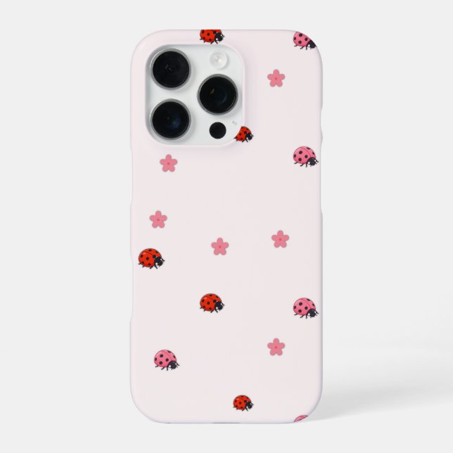 Funda Para iPhone Pink Ladybug Garden Pattern Phone Case (Reverso)