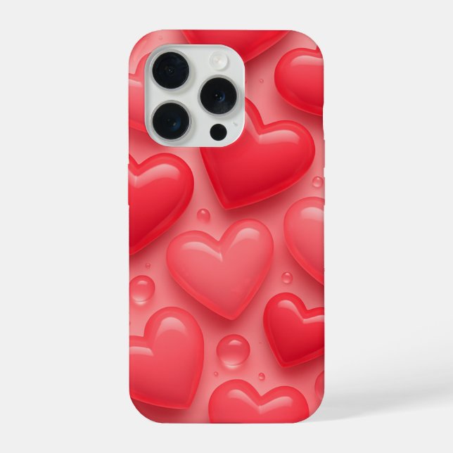 Funda Para iPhone Pink & Red Hearts Bubble Pattern (Reverso )