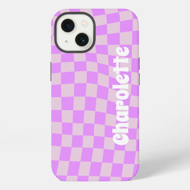Funda Para iPhone Pink retro checker pattern  Case-Mate iPhone case (Reverso )