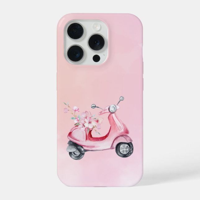 Funda Para iPhone Pink Scooter Floral Phone Case (Reverso )