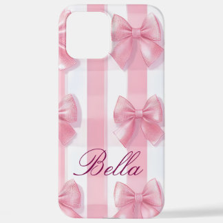 Funda Para iPhone 12 Pro Max Pink Striped Bow Coquette Aesthetic Cute Girly 
