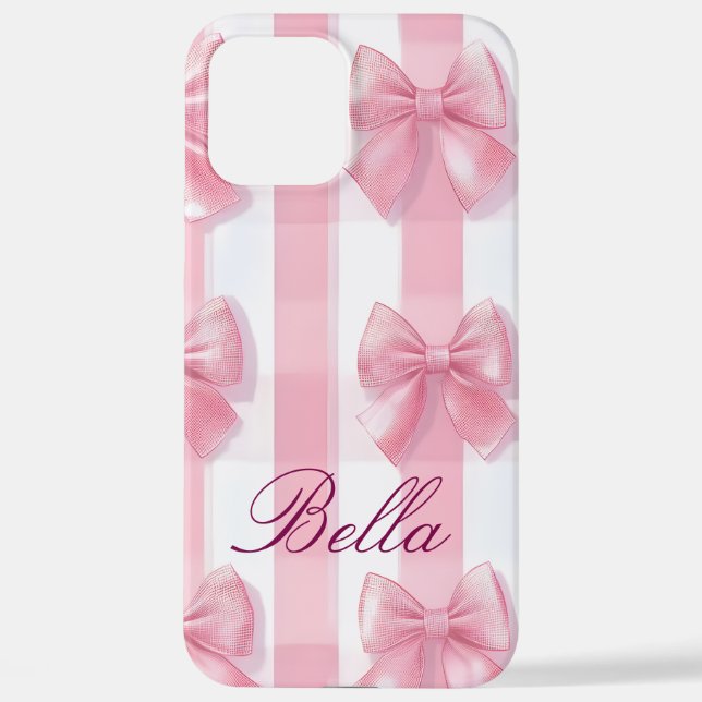 Funda Para iPhone Pink Striped Bow Coquette Aesthetic Cute Girly  (Reverso )