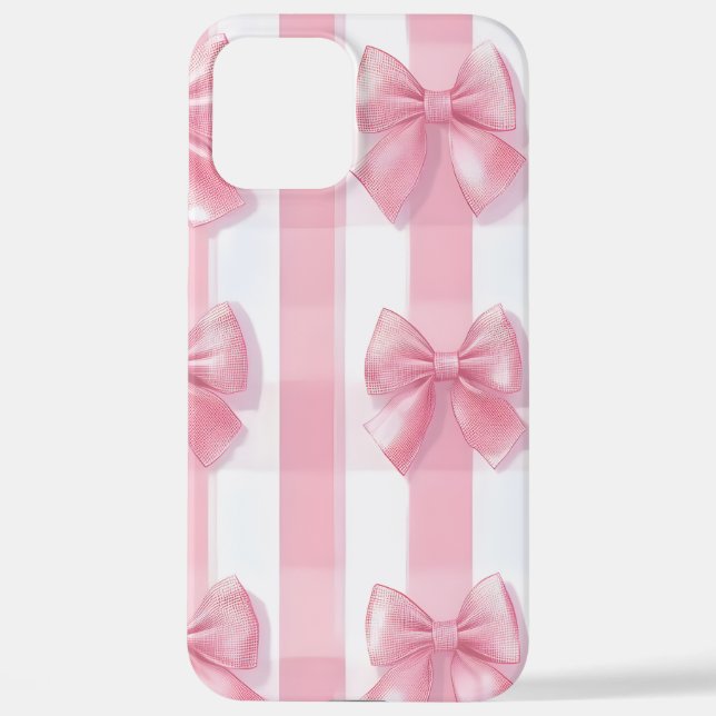Funda Para iPhone Pink Striped Bow Coquette Aesthetic Cute Girly  (Reverso )