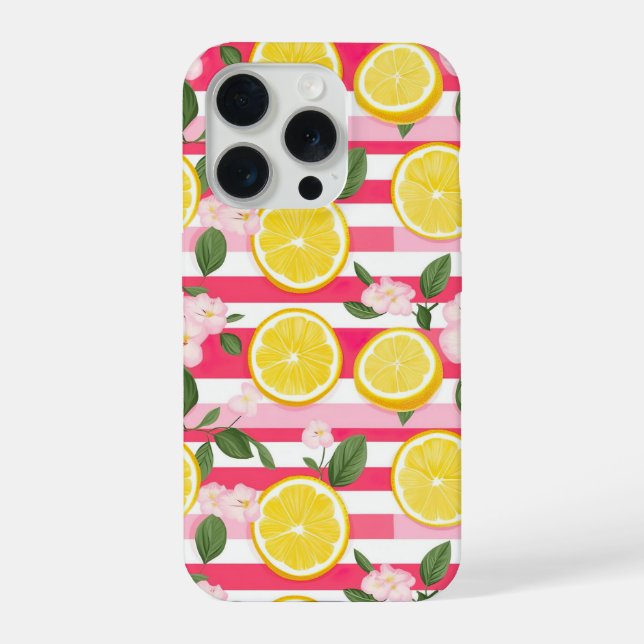 Funda Para iPhone Pink Stripes Summer Lemon Pattern iPhone Case (Reverso )