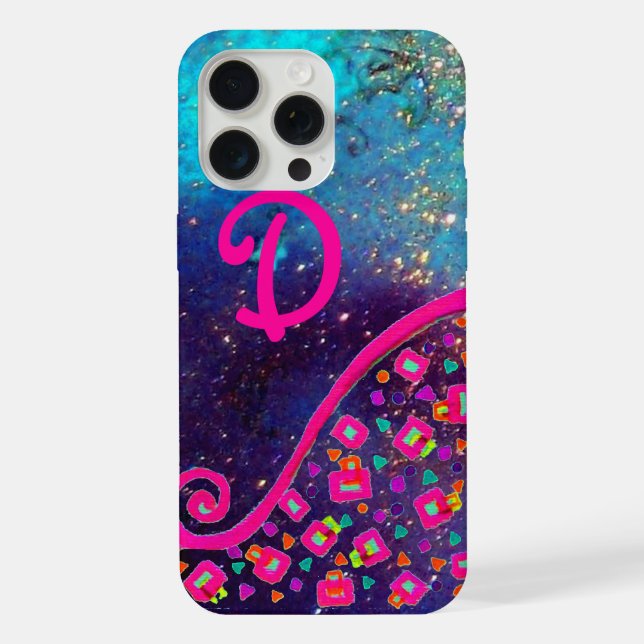 FUNDA PARA iPhone PINO FUCHSIA AZUL ABSTRACT DECO MONOGRAM (Reverso )