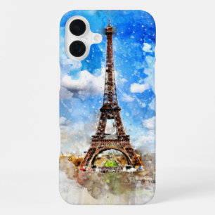 Funda Para iPhone 16 Plus pintura al acuarela de la Torre Eiffel