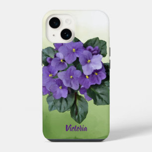 Funda Para iPhone 14 Pintura al agua Violeta Africana Planta de Interio