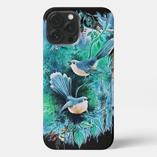 Funda Para iPhone Pintura de aves azules de invierno (Reverso )