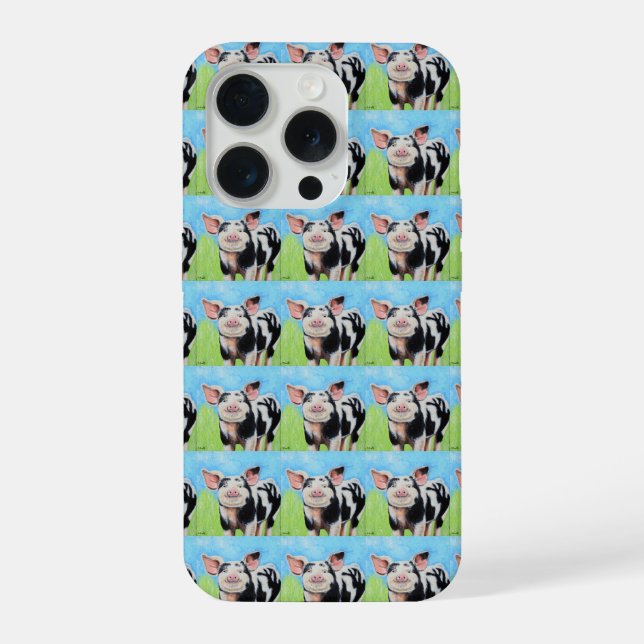 Funda Para iPhone Pintura de cerdito feliz (Reverso )