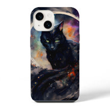 Pintura de color de agua de gato negro eclipse de