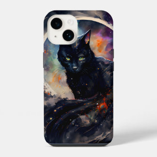 Funda Para iPhone 14 Pintura de color de agua de gato negro eclipse de