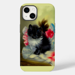 Funda Para iPhone 14 Pintura de gatito vintage en blanco y negro