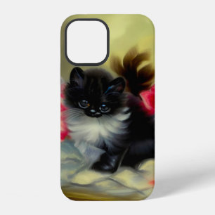 Funda Para iPhone 12 Pintura de gatito vintage en blanco y negro