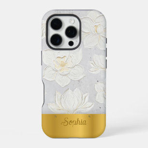 Funda Para iPhone 16 Pro Pintura de Magnolia Blanca con Nombre Personalizad
