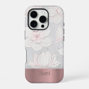 Funda Para iPhone 16 Pro Pintura de Magnolia Blanca con Nombre Personalizad