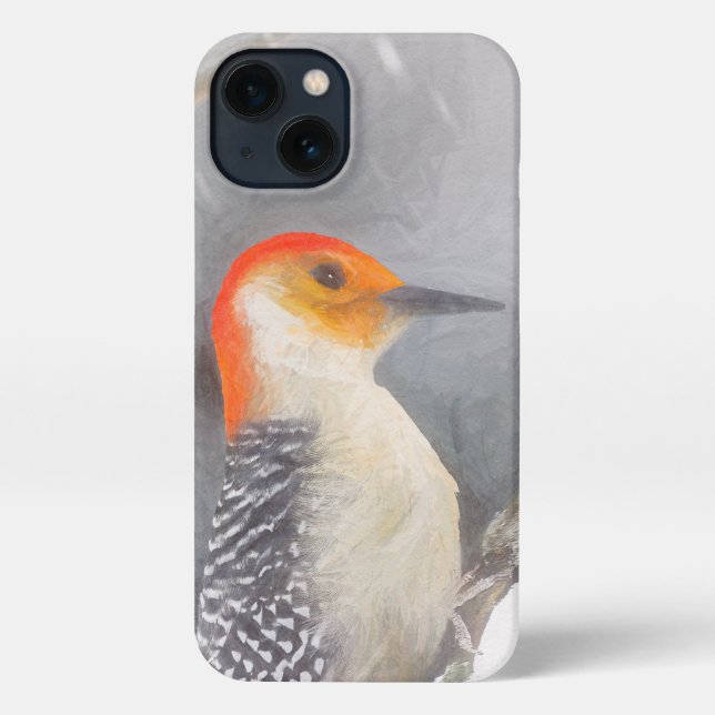 Funda Para iPhone Pintura de pájaro de madera roja (Reverso )