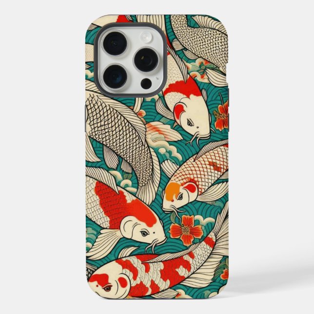 Funda Para iPhone Pintura de patrón japonés de pescado Koi (Reverso )