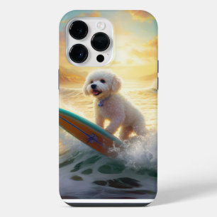 Funda Para iPhone 14 Pro Max Pintura de surf de Bichon Frise Beach