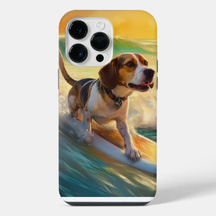 Funda Para iPhone 14 Pro Max Pintura de surf en la playa Beagle