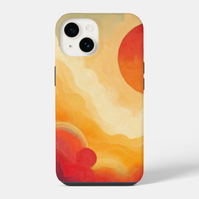 Funda Para iPhone Pintura dramática de sol rojo (Reverso )