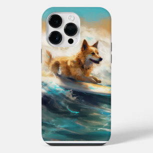 Funda Para iPhone 14 Pro Max Pintura finlandesa de Lapphund Beach Surfing