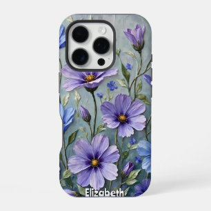 Funda Para iPhone 16 Pro Pintura floral suave azul y púrpura