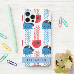 Funda Para iPhone 12 Pro Pirate Jellyfish, patrón de medusas, tu nombre