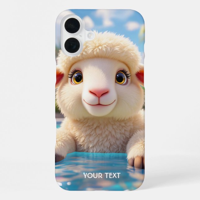 Funda Para iPhone Piscina de ovejas felices de fantasía linda (Reverso )