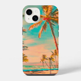 Funda Para iPhone 14 PixDezines Escena de playa hawaiana vintage/verde