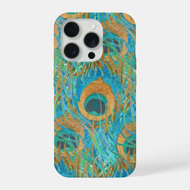 Funda Para iPhone PixDezines Handdrawn H2 Peacock/Cobalt/Aqua Blue (Reverso )