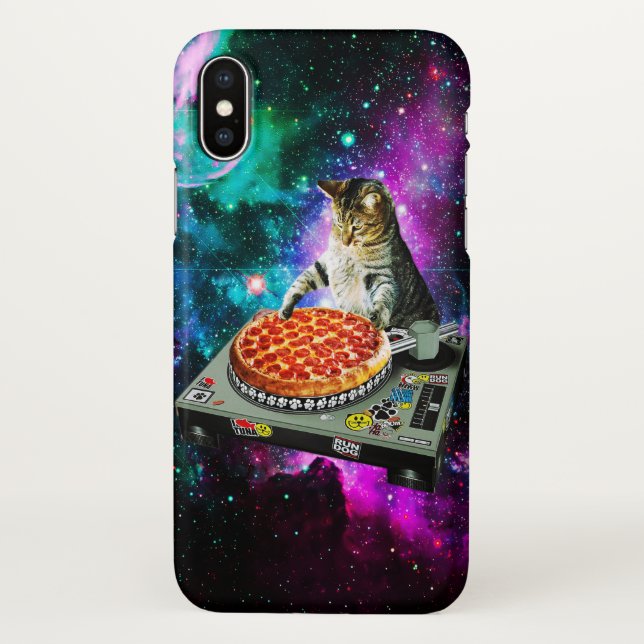 Funda Para iPhone Pizza del gato de DJ del espacio (Reverso)