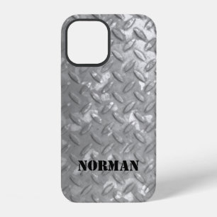 Funda Para iPhone 12 Placa de acero varonil aspecto industrial nombre p