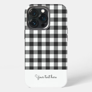 Funda Para iPhone 13 Pro Plaid Gingham Negro Blanco Monograma Personalizado