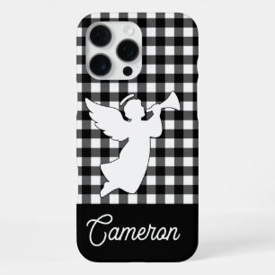 Funda Para iPhone 16 Pro Max Plaid Negro y Blanco con Nombre Personalizado de Á