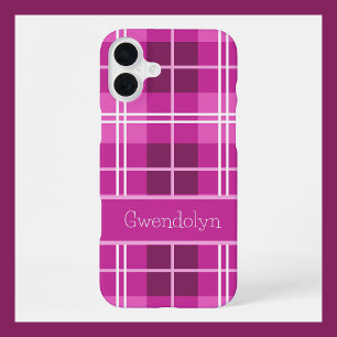 Funda Para iPhone 16 Plus Plaid Rosa Personalizado con Nombre Personalizado